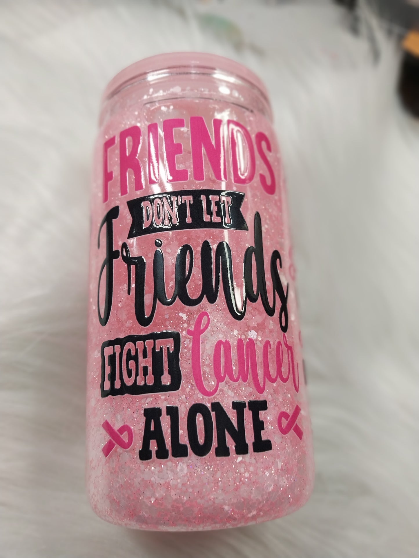 16 oz Cancer Awareness Plastic Snow Globe Tumbler