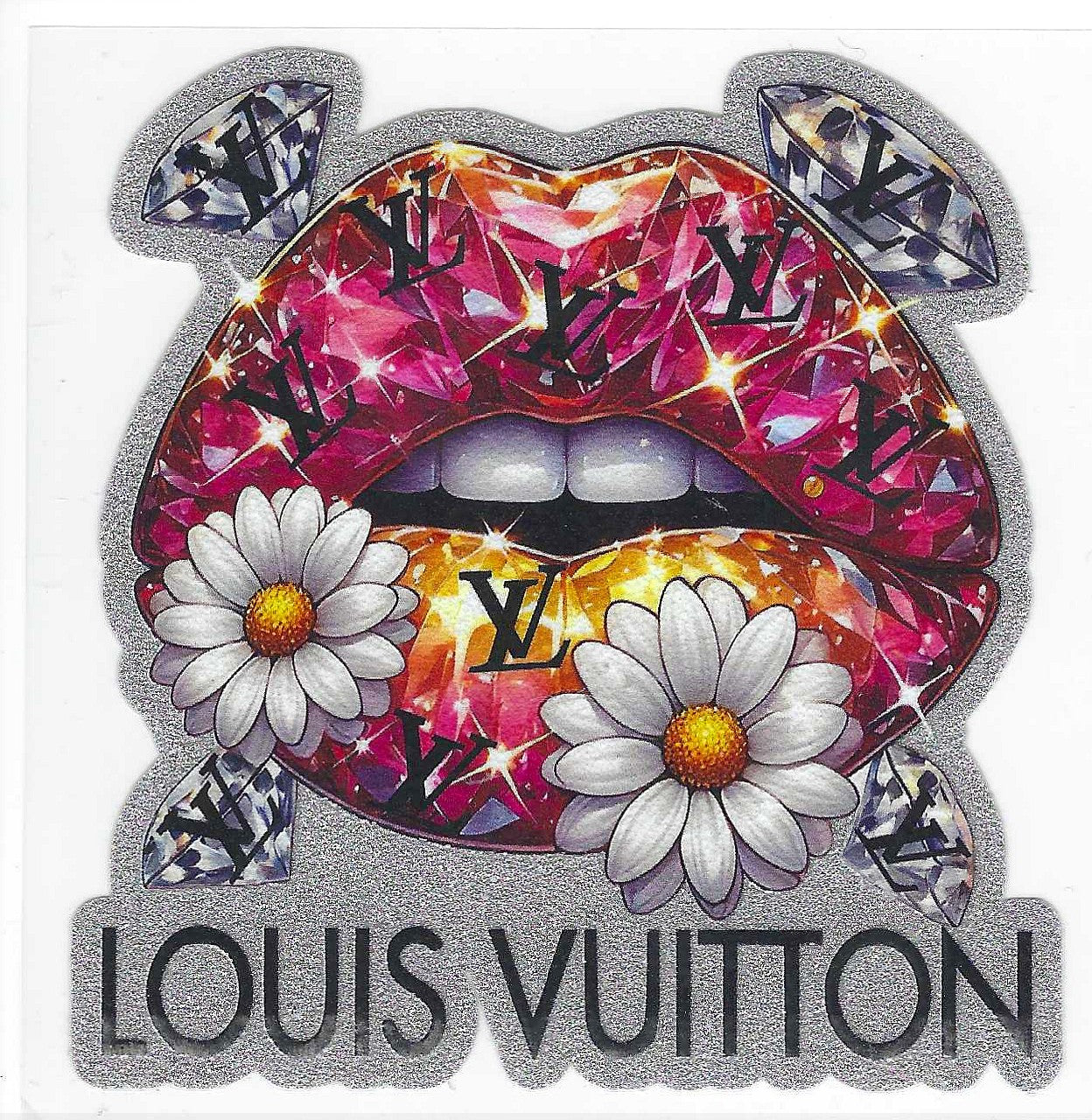 L-V Lips and Flowers Glitter Decal