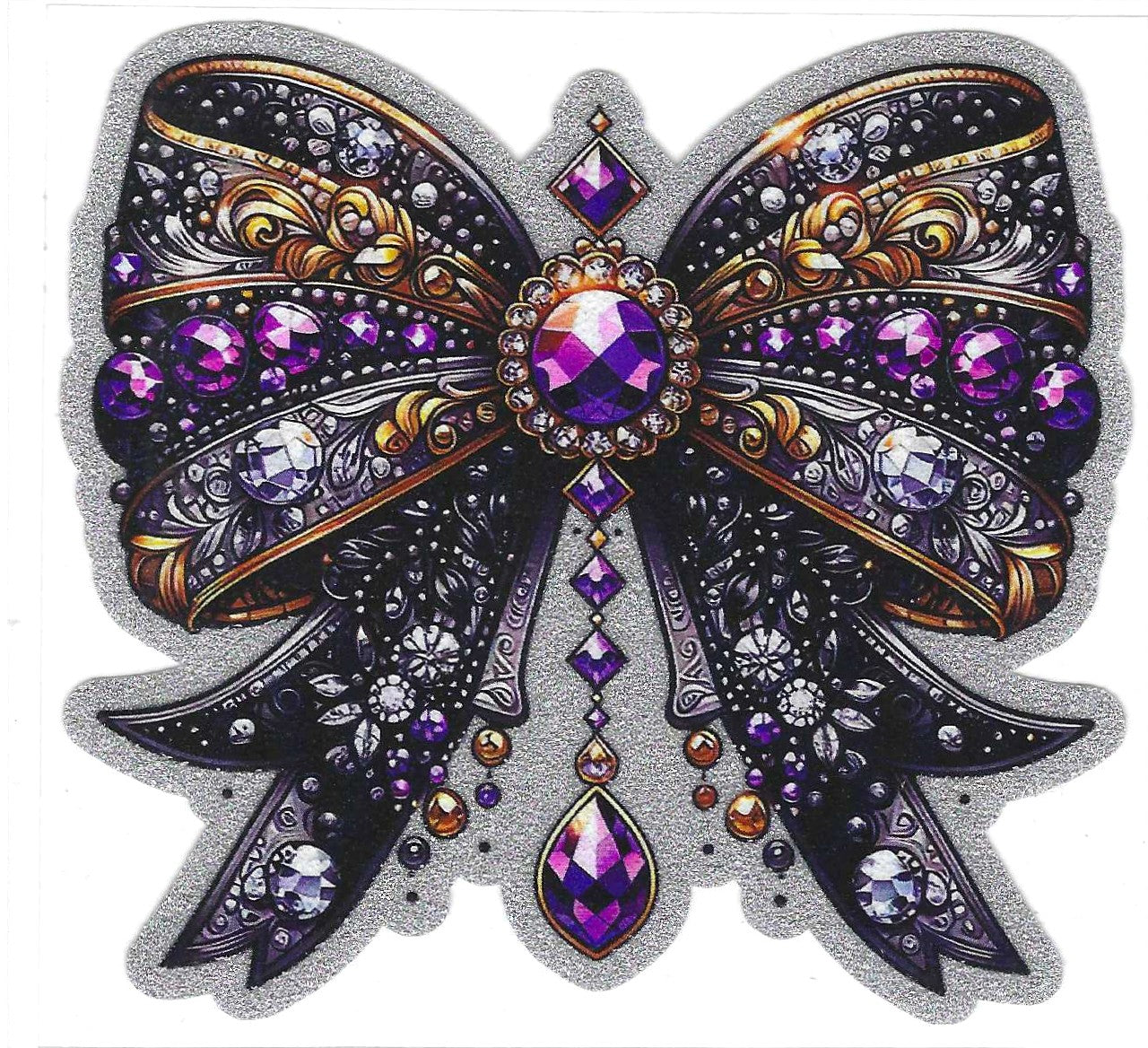 Purple Rhinestone Bow Glitter Decal