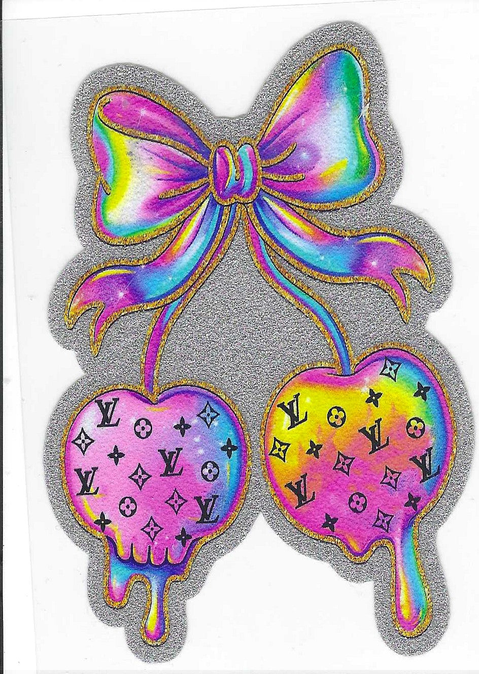 L-V Rainbow Cherry Glitter Decal