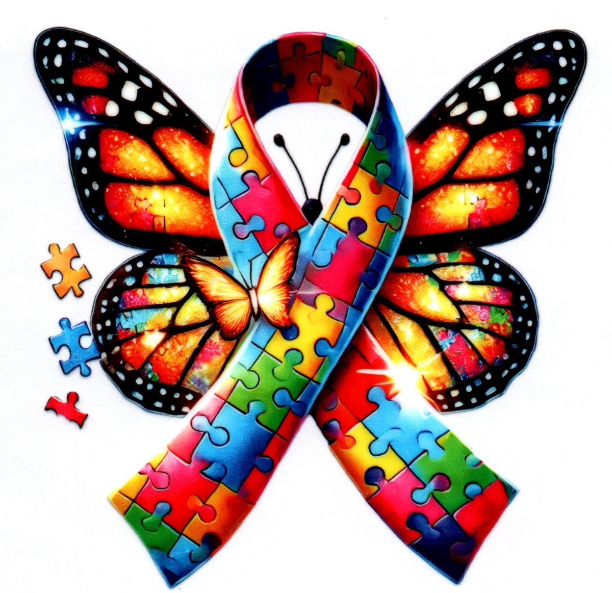 Puzzle piece ribbon with butterfly Autism Single Decal 20