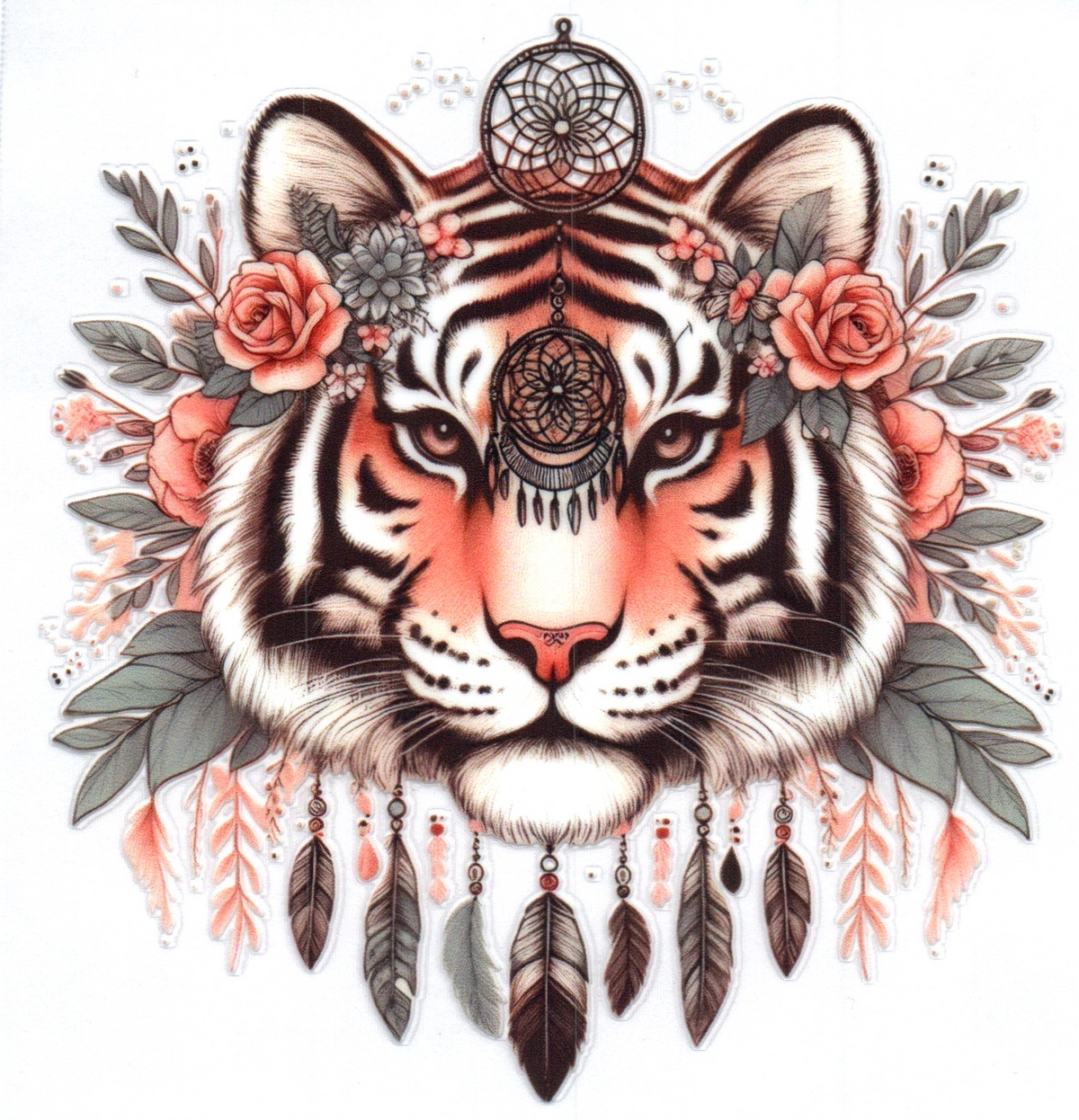 Tigers w/flowers and feathers Single Decal 20