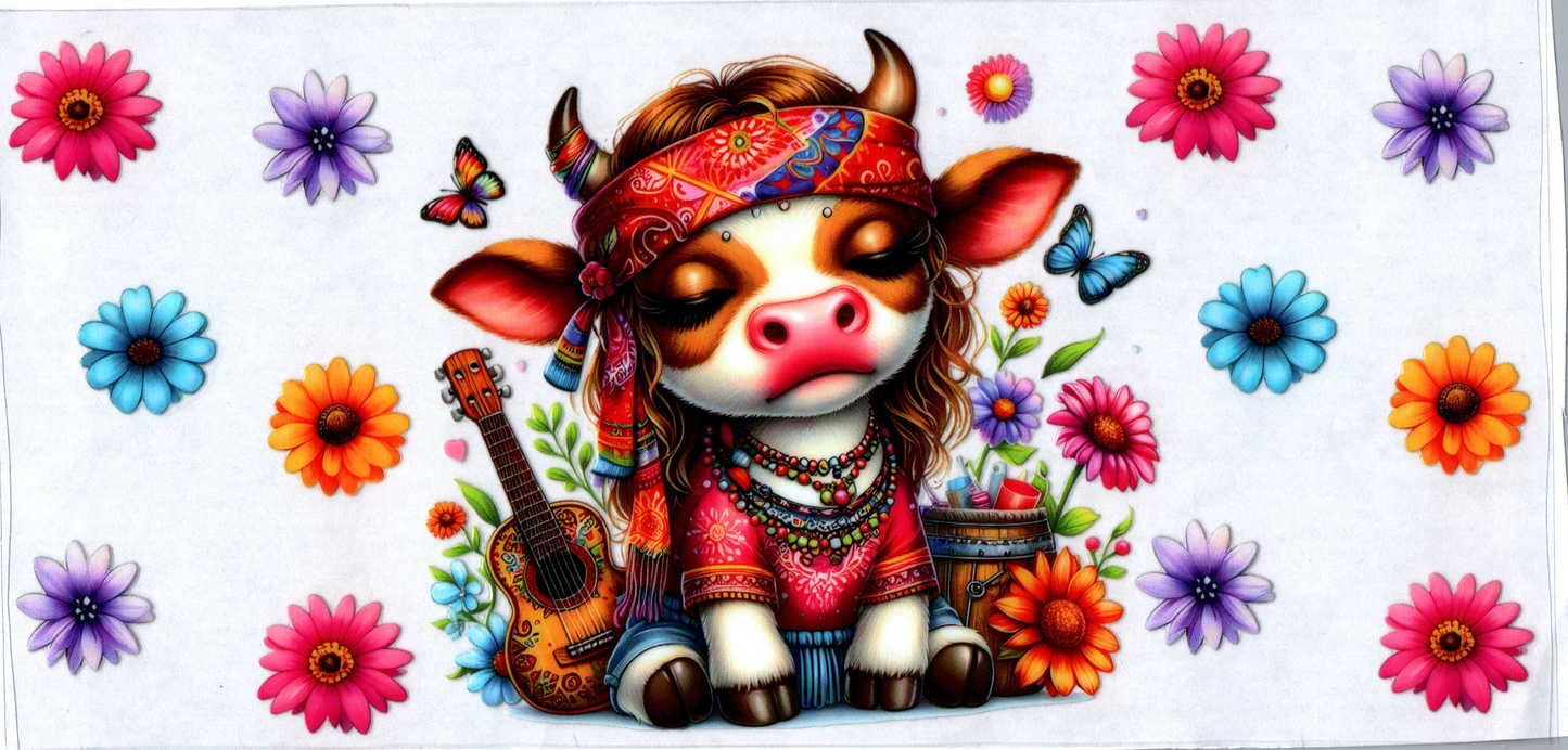16 oz Hippie cow with flowers 21