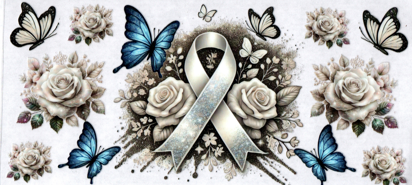 16 oz shimmer white ribbon w/ flowers 22