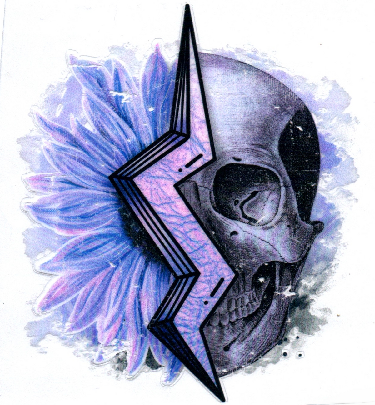 skull lightning bolt and flower Single Decal 22