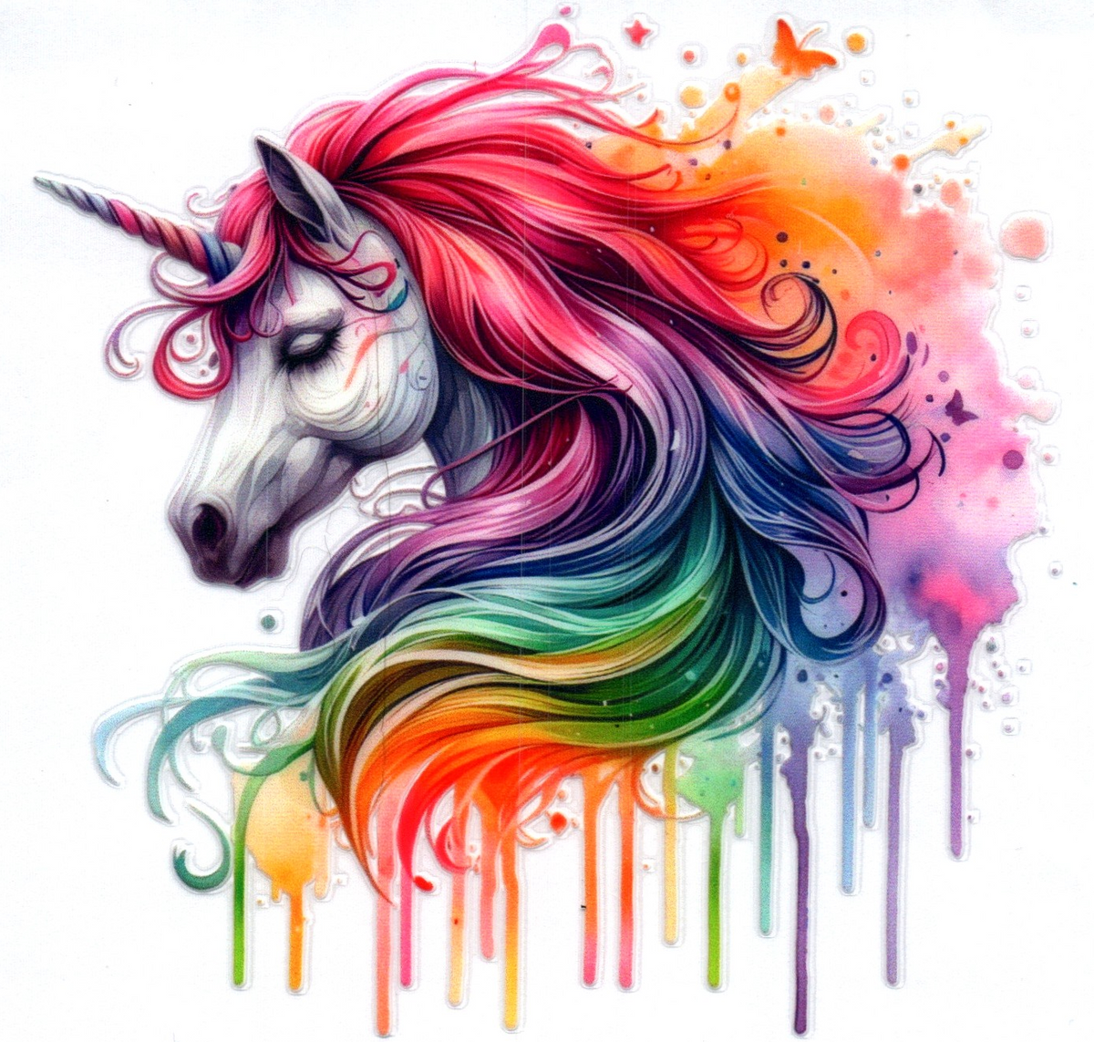 Unicorn with rainbow hair and horn Single Decal 23