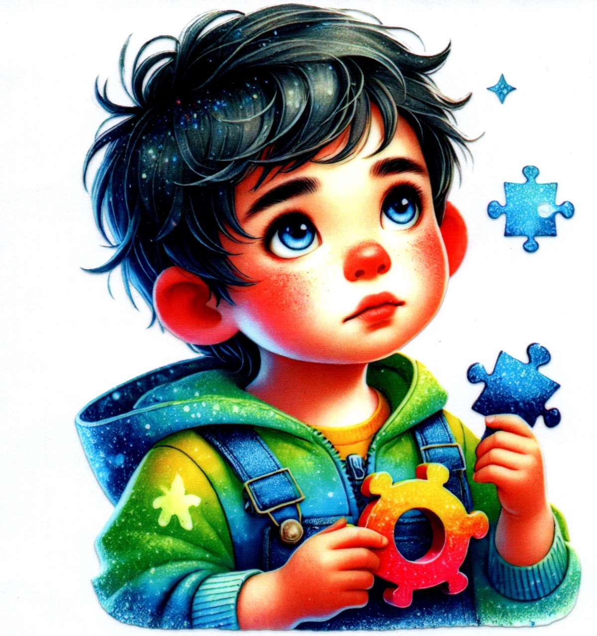 Boy holding puzzle piece 2 Autism Single Decal 23