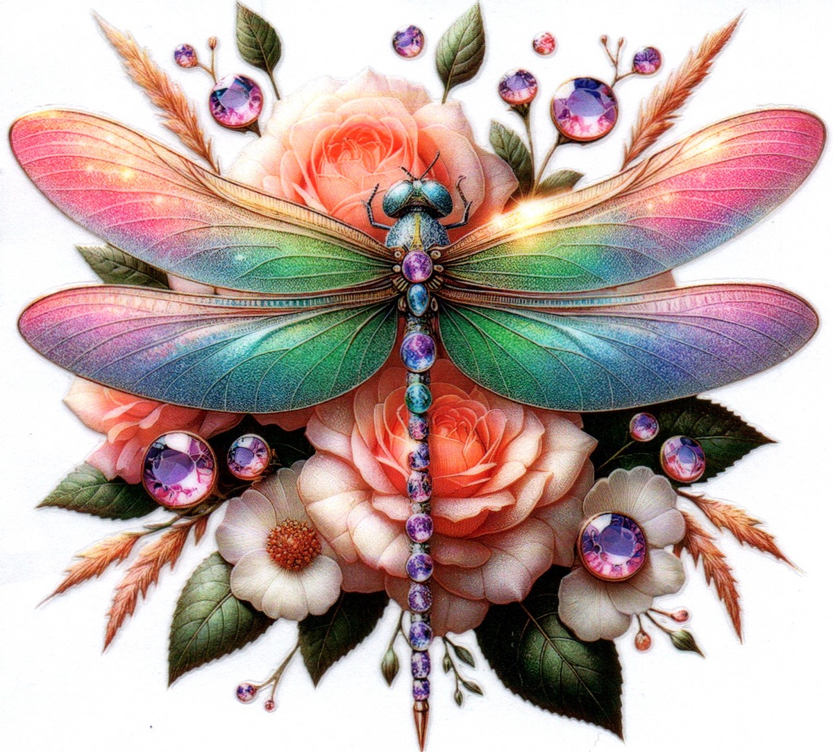 Dragonfly w/flowers Single Decal 2