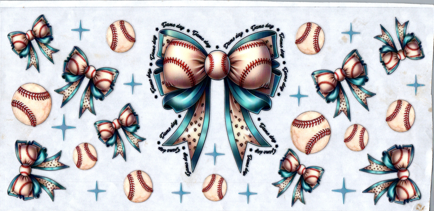 16 oz Blue & white baseball bow Game Day 25
