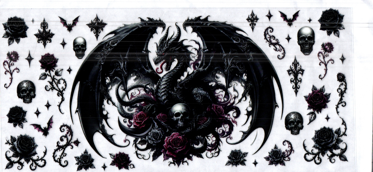 16 oz black dragon skulls & roses misc 253