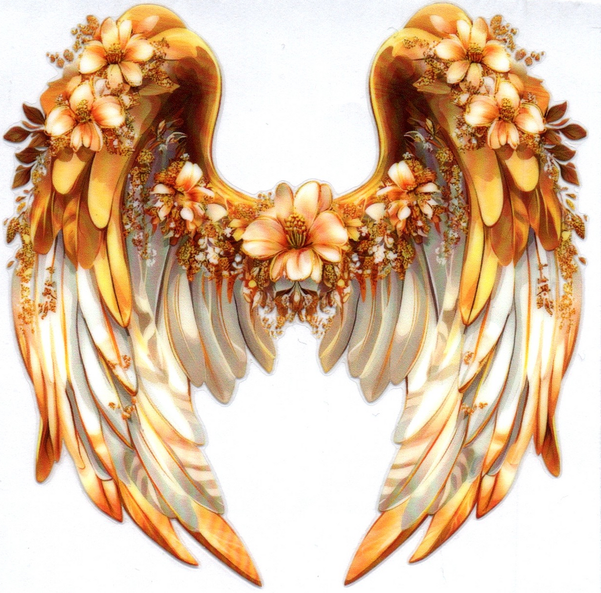 angel wings white gold with flowers 25