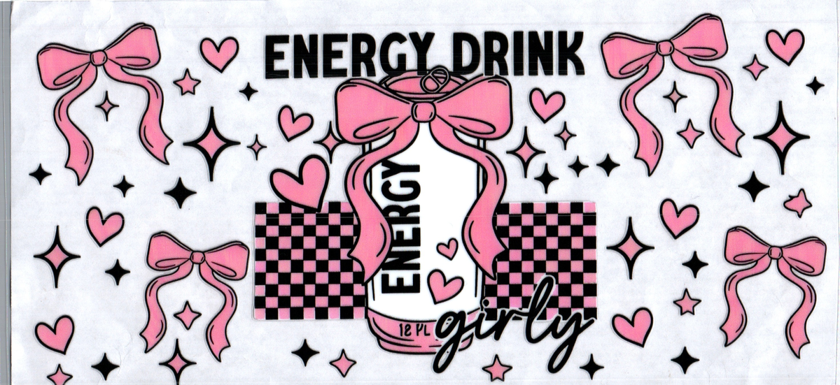16oz pink checker energy drink girly 259