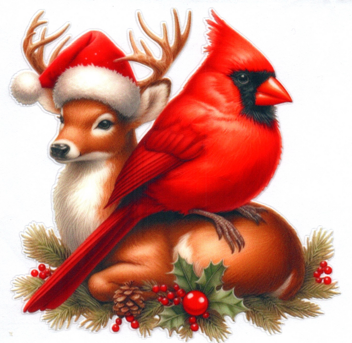 Red Bird & Deer Christmas Single Decal