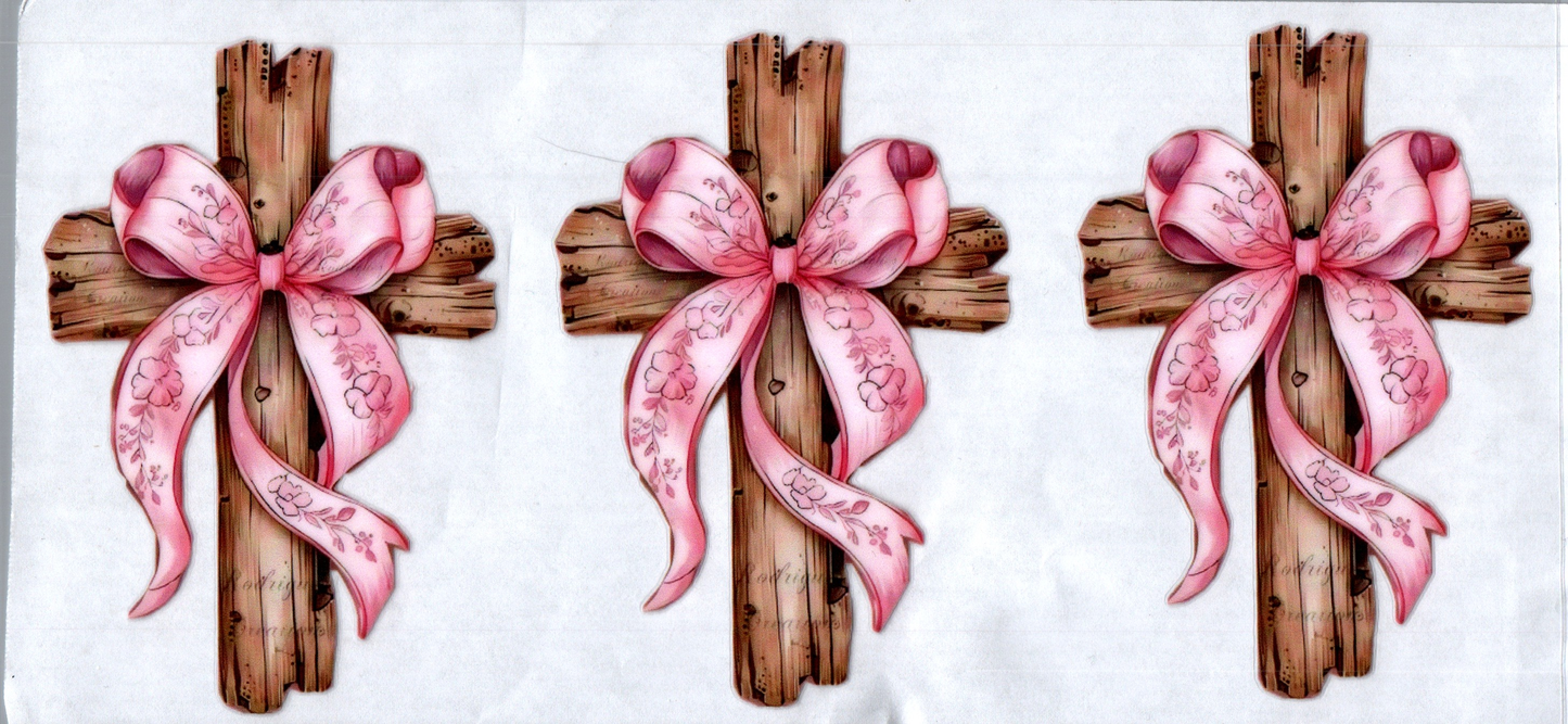 16oz Wood Cross w/Pink Bow 26-2