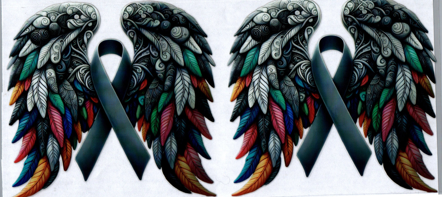 16 oz Multicolored Angel wings Gray Ribbon
