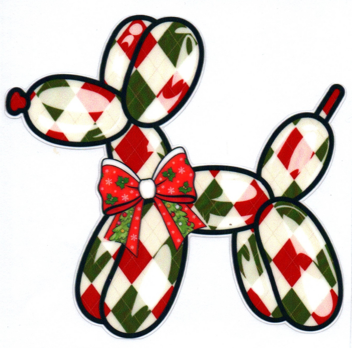Red/white/green Balloon Dog Christmas Single Decal