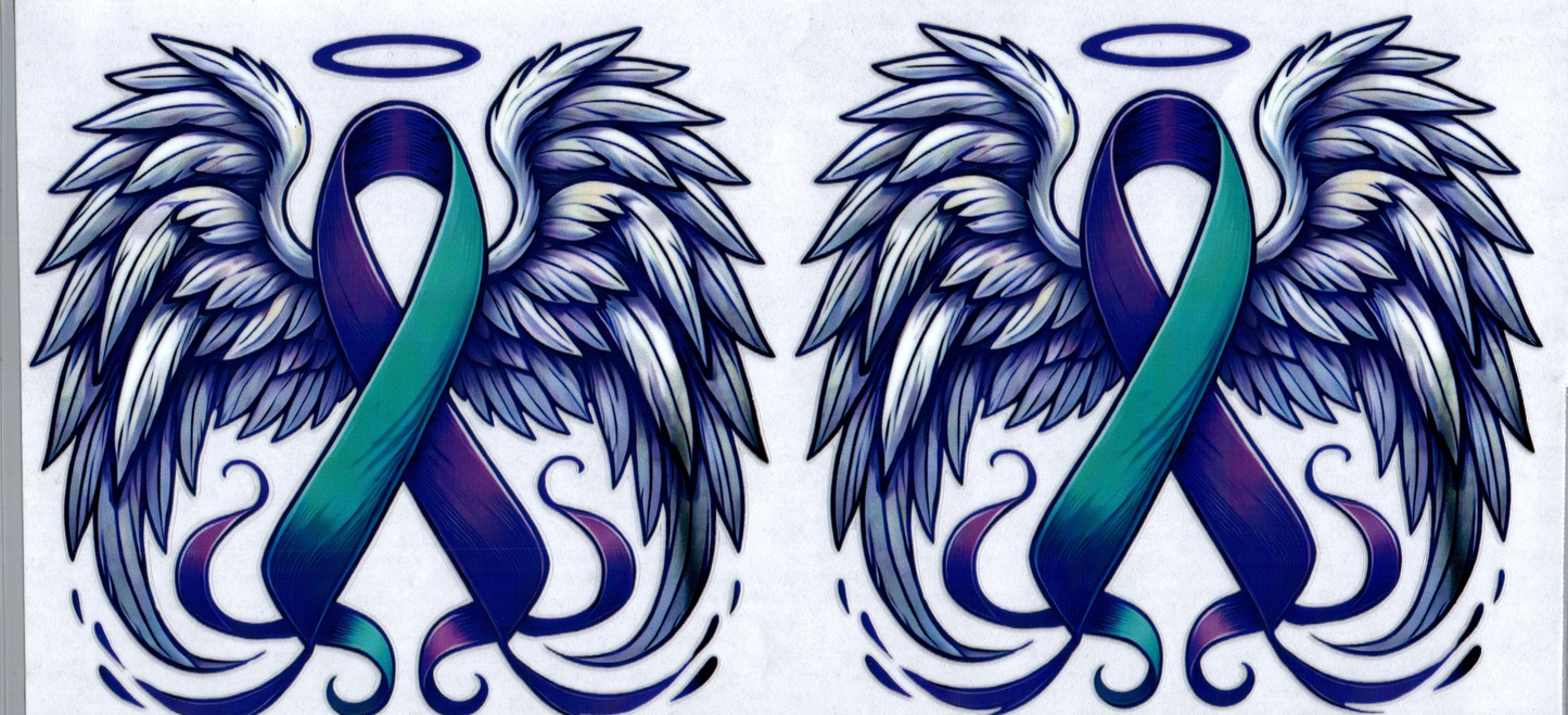 16 oz Angel wings Blue/Green Ribbon