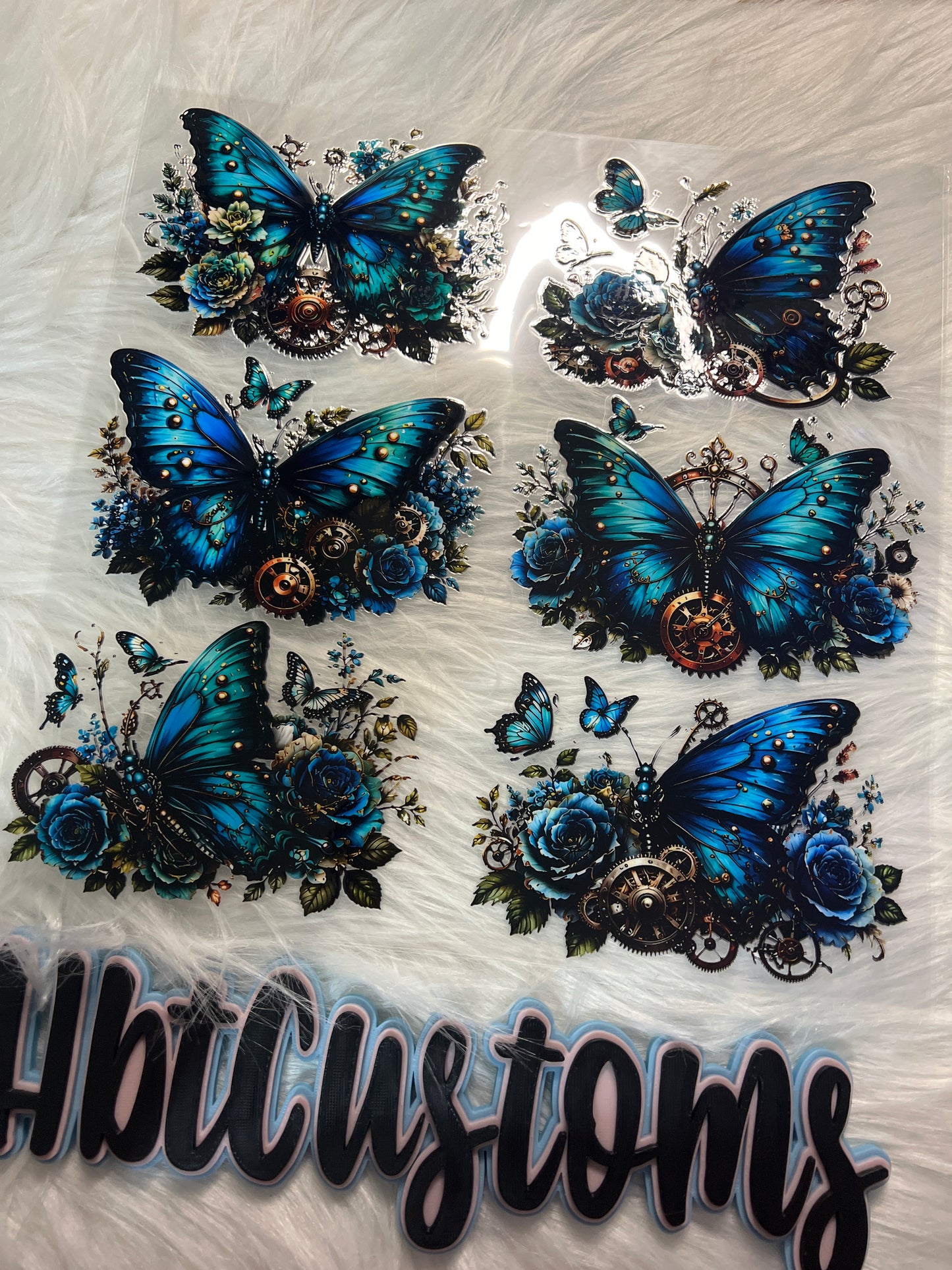 Steampunk Blue Butterflies Element