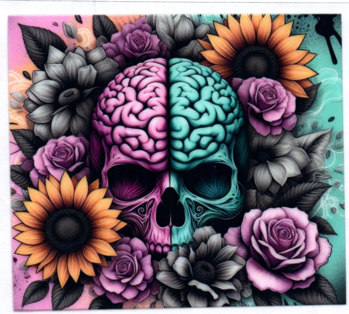 Skull w/brain and flowers Single Decal 29