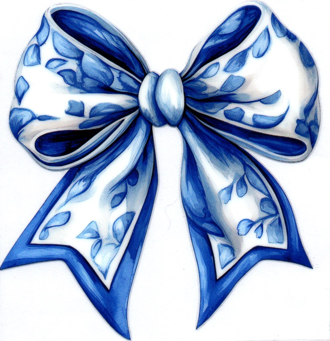 White/blue Bow w/leaves Single Decal 2
