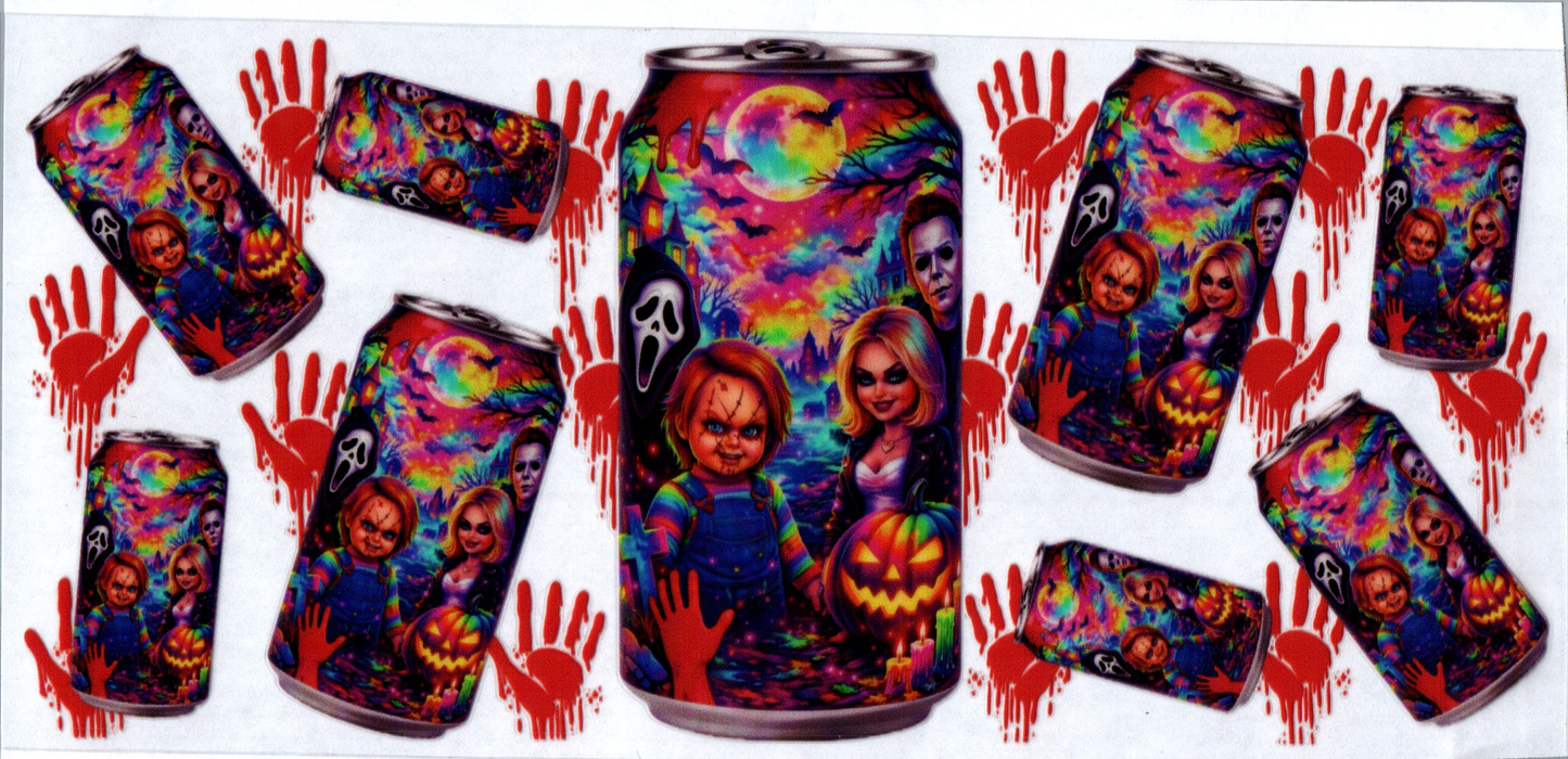16 oz Chucky, Tiffany, Mike, Ghost Face on Can Horror 3