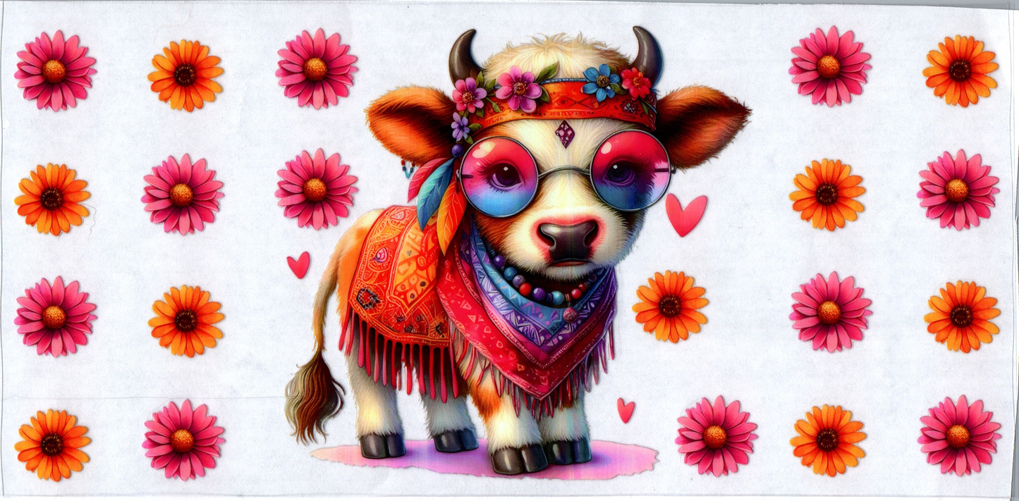 16 oz Hippie cow with flowers 30