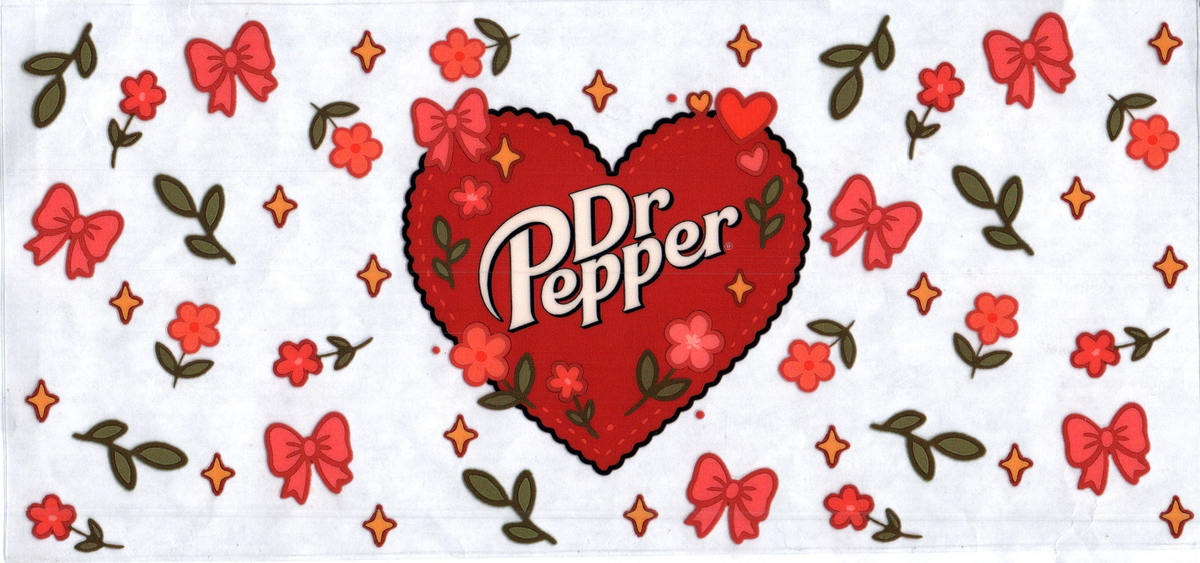 16oz dr pepper heart flowers pink bows 303