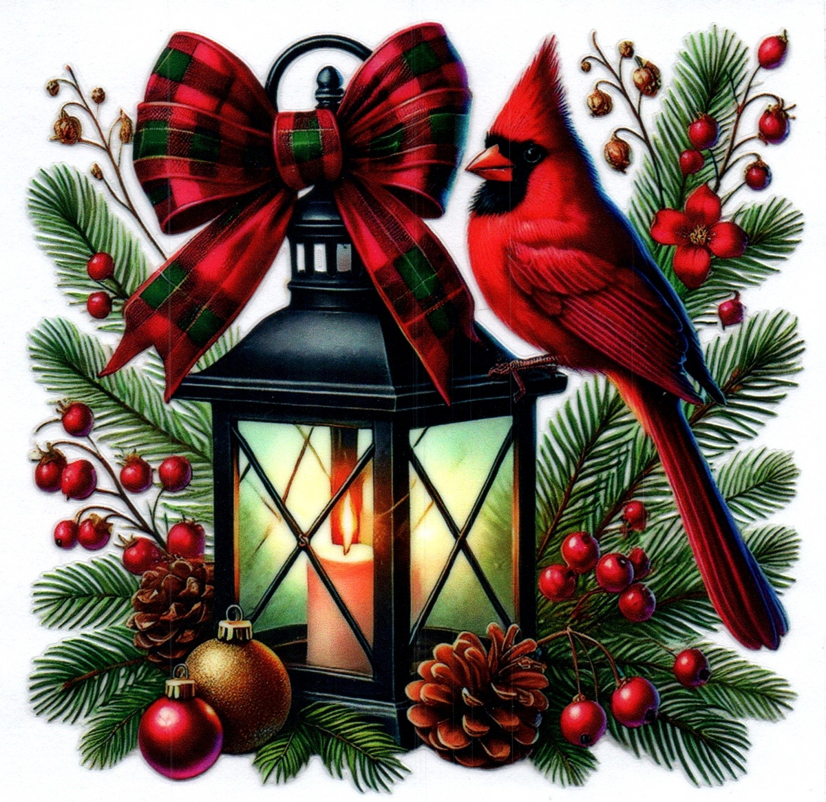 Red Bird on Lantern Christmas Single Decal