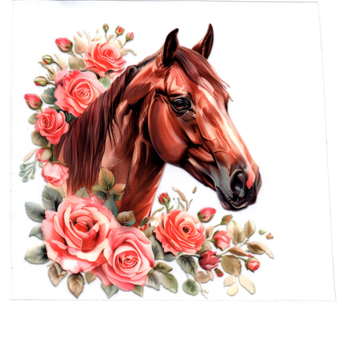 Brown Horse pink flowers Single Decal 31