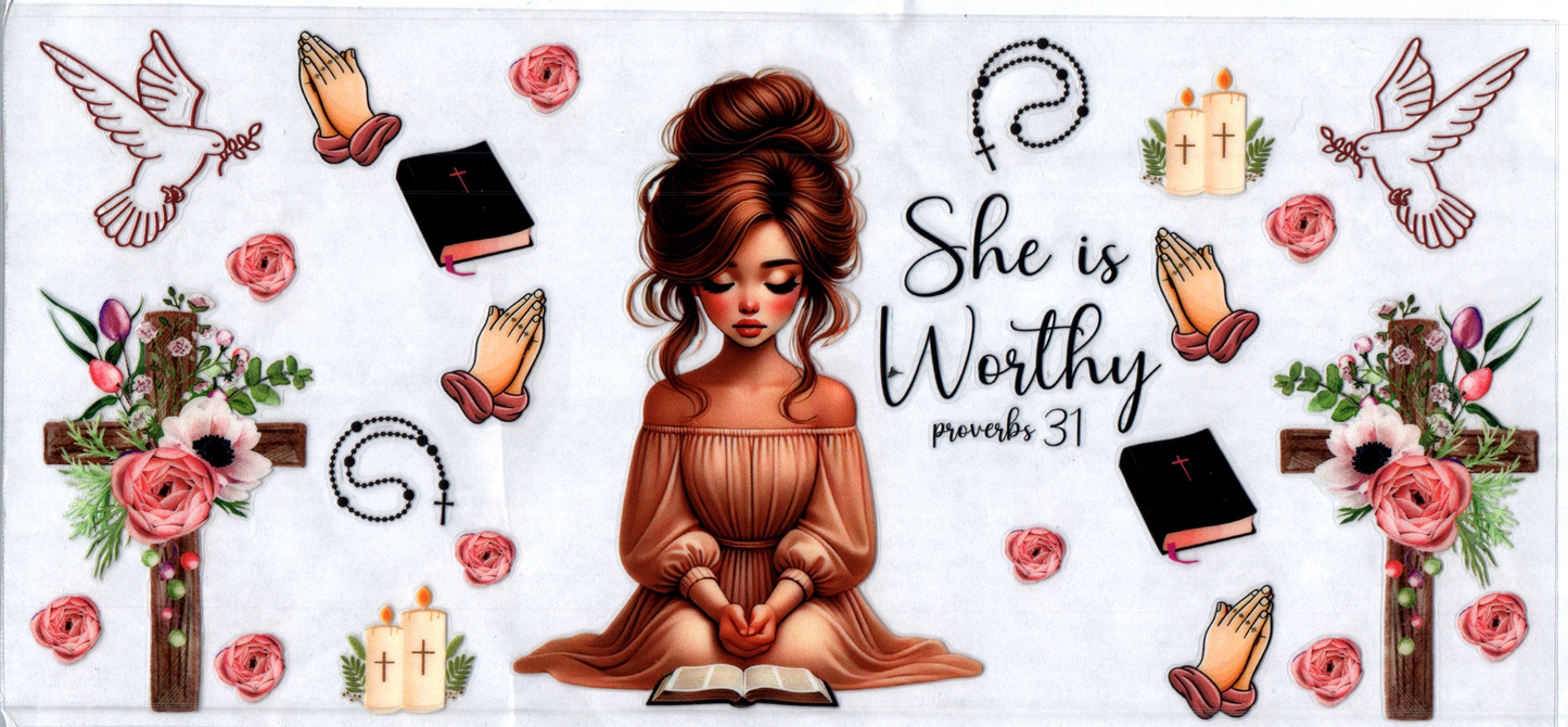 16oz Praying Girl She is Worthy Faith 32
