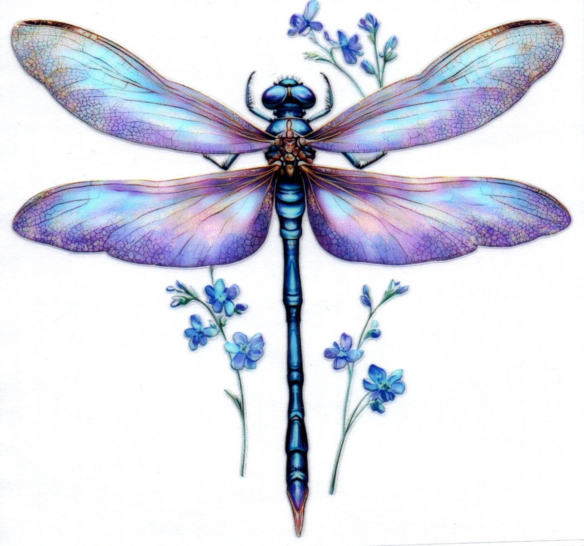 Purple/Blue Dragonfly w/blue flowers Single Decal