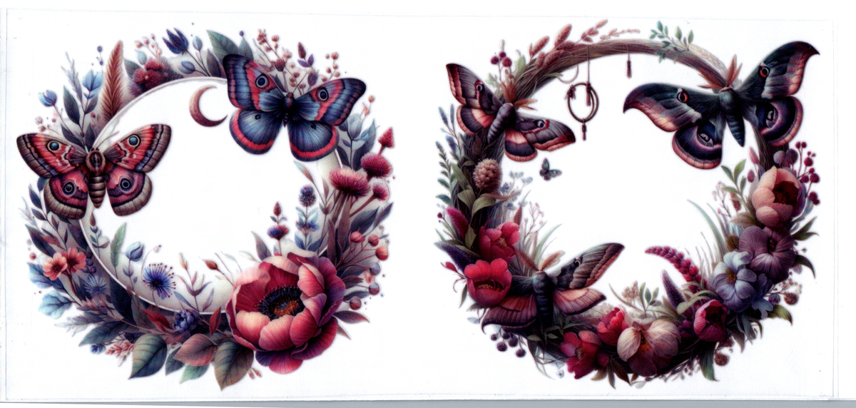 WREATHS WITH MOTHS DECALS