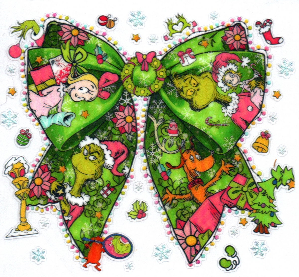 Green Bow w/green guy and friends Christmas Single Decal