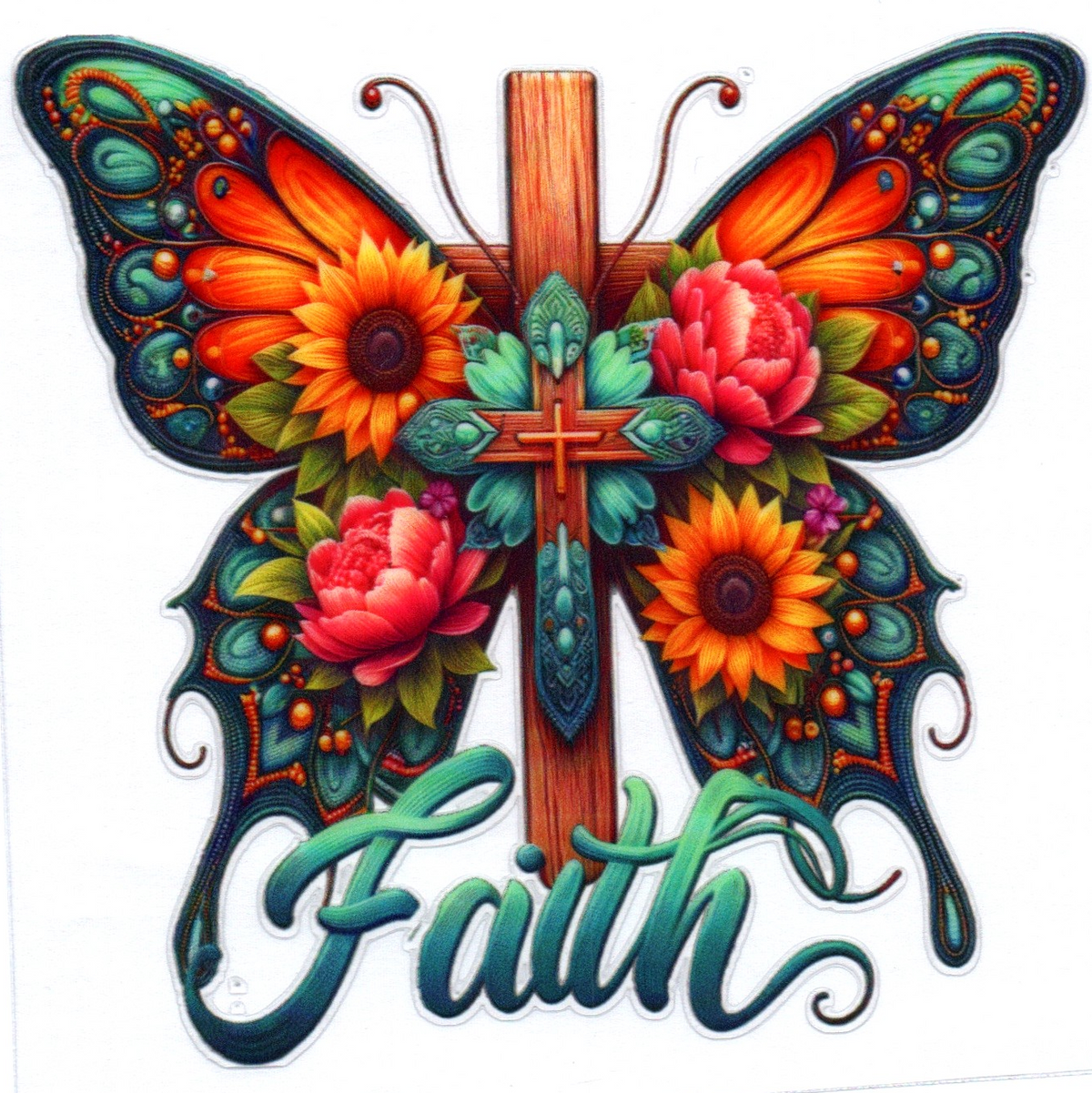 Butterfly Cross Faith Single Decal 3