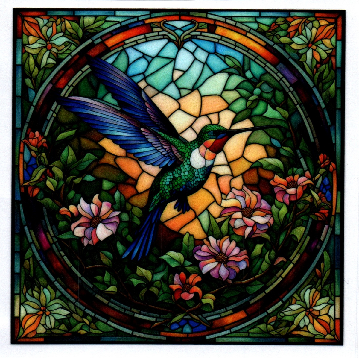 Colored stained-glass hummingbird 3 Single Decal