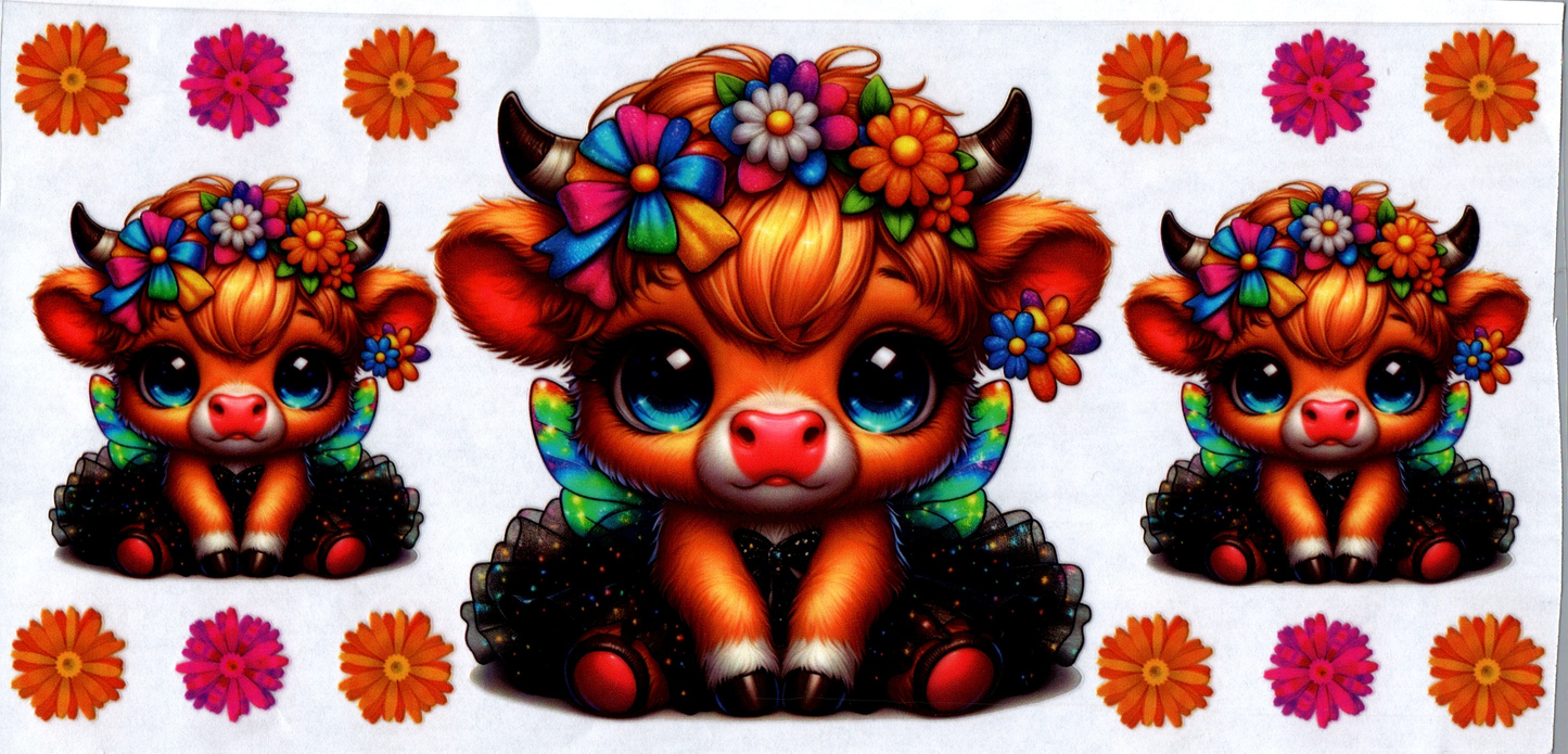 16 oz Hippie cows with horns red & orange flowers 37