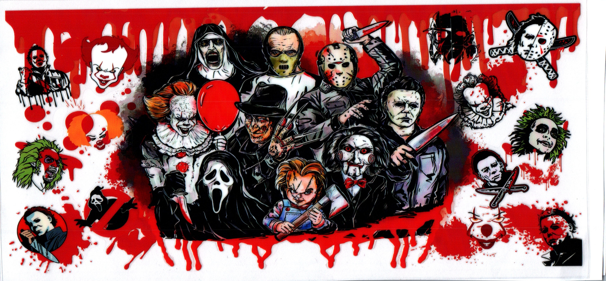 Red blood drip and horror guys in a group Horror 39