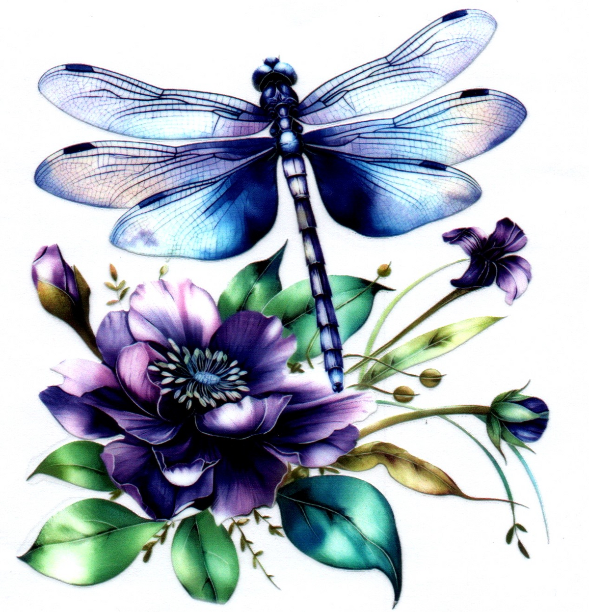 Blue Dragonfly w/flower Single Decal 4