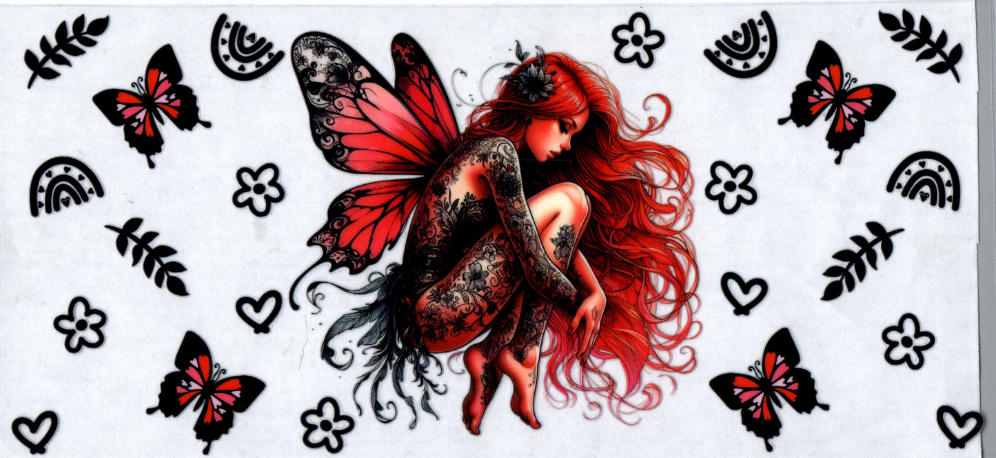16 oz Black and Red tattooed fairy