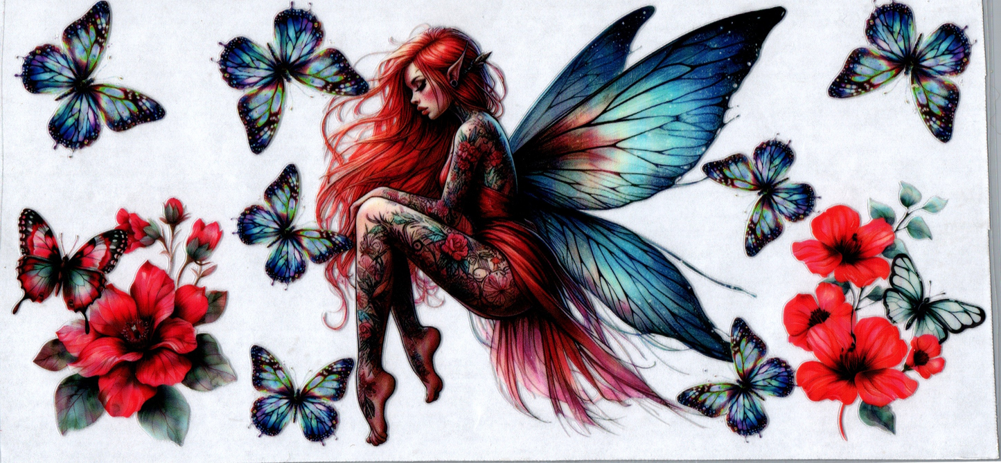 16 oz Blue and Red tattooed fairy