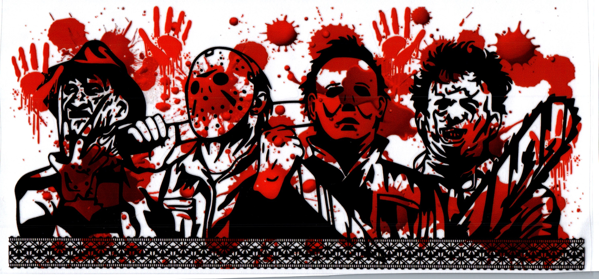 Freddy, Jason, Mike, Leatherface with blood splash Horror 42