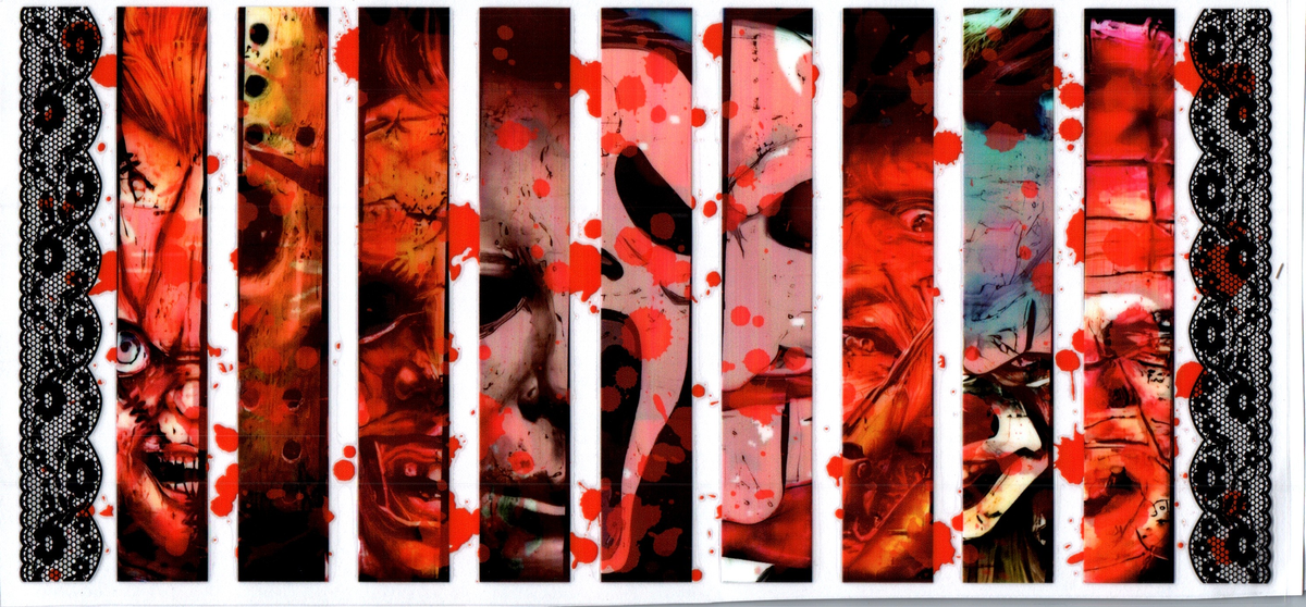 all horror guys in red with blood splash and black lace boards Horror 47