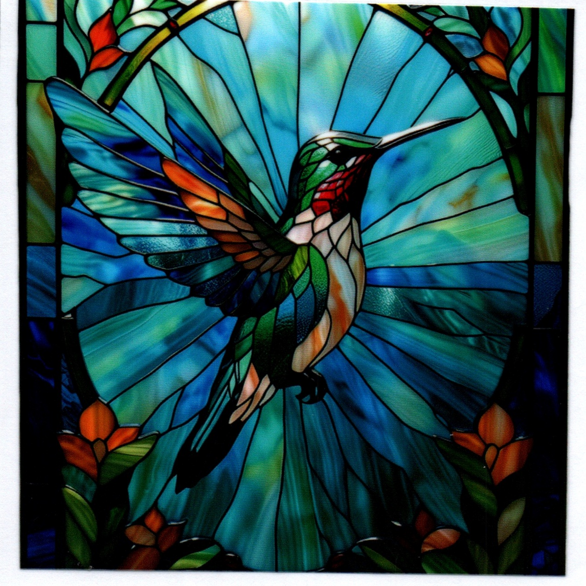 Colored stained-glass hummingbird 4 Single Decal