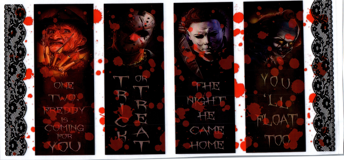 all horror guys with sayings with blood splash and black lace boards Horror 48