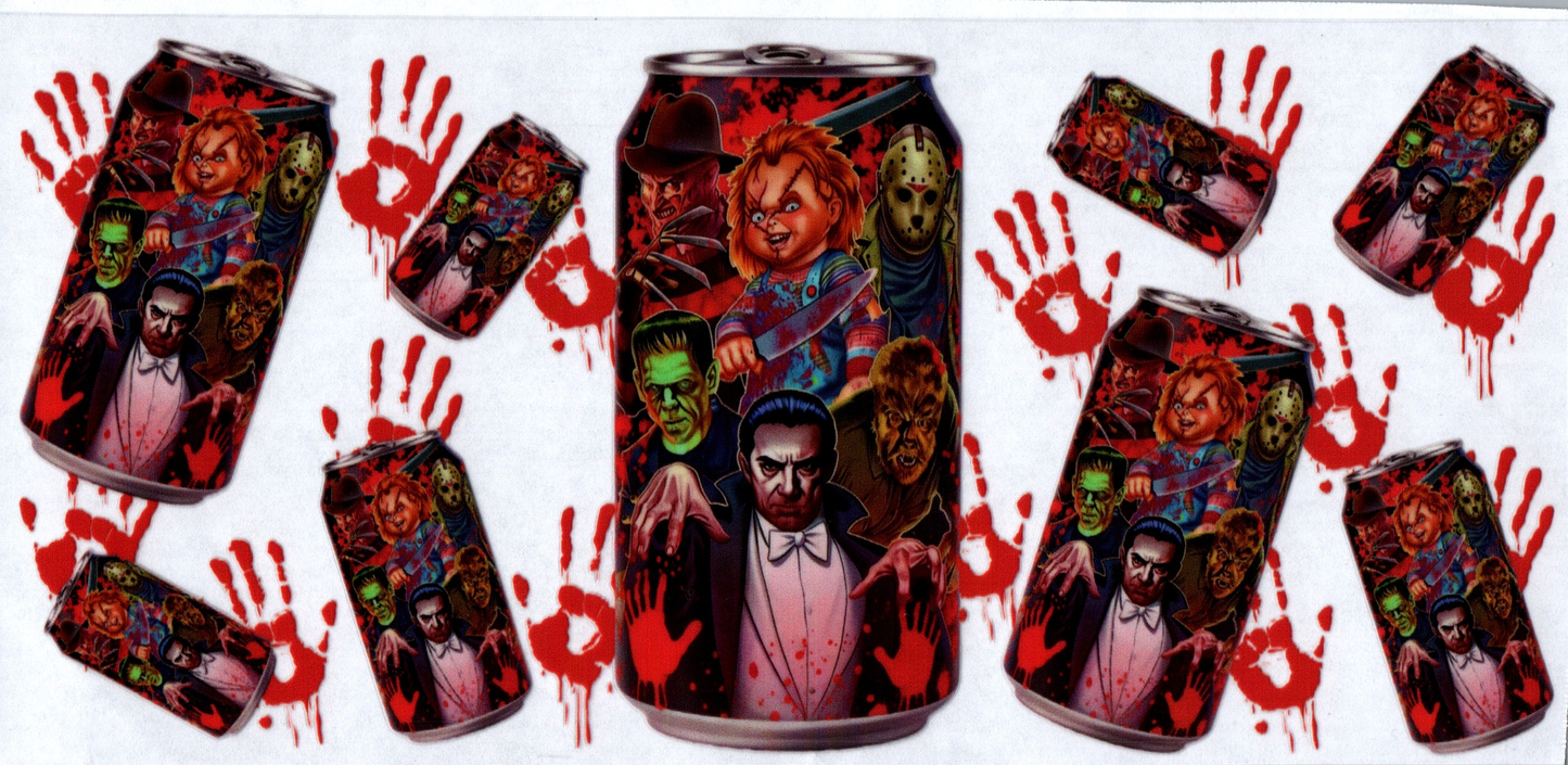 16 oz Chucky, Count, Frank, Wolf Man, Freddy, Jason on Can Horror 5