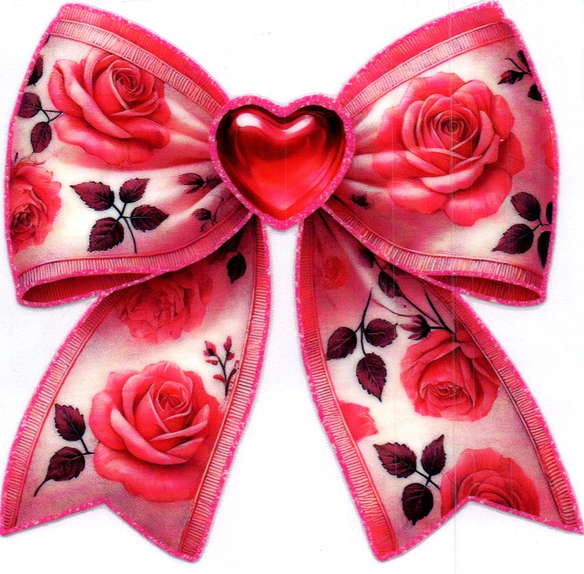 Pink Bow w/roses & heart jewel Single Decal 5