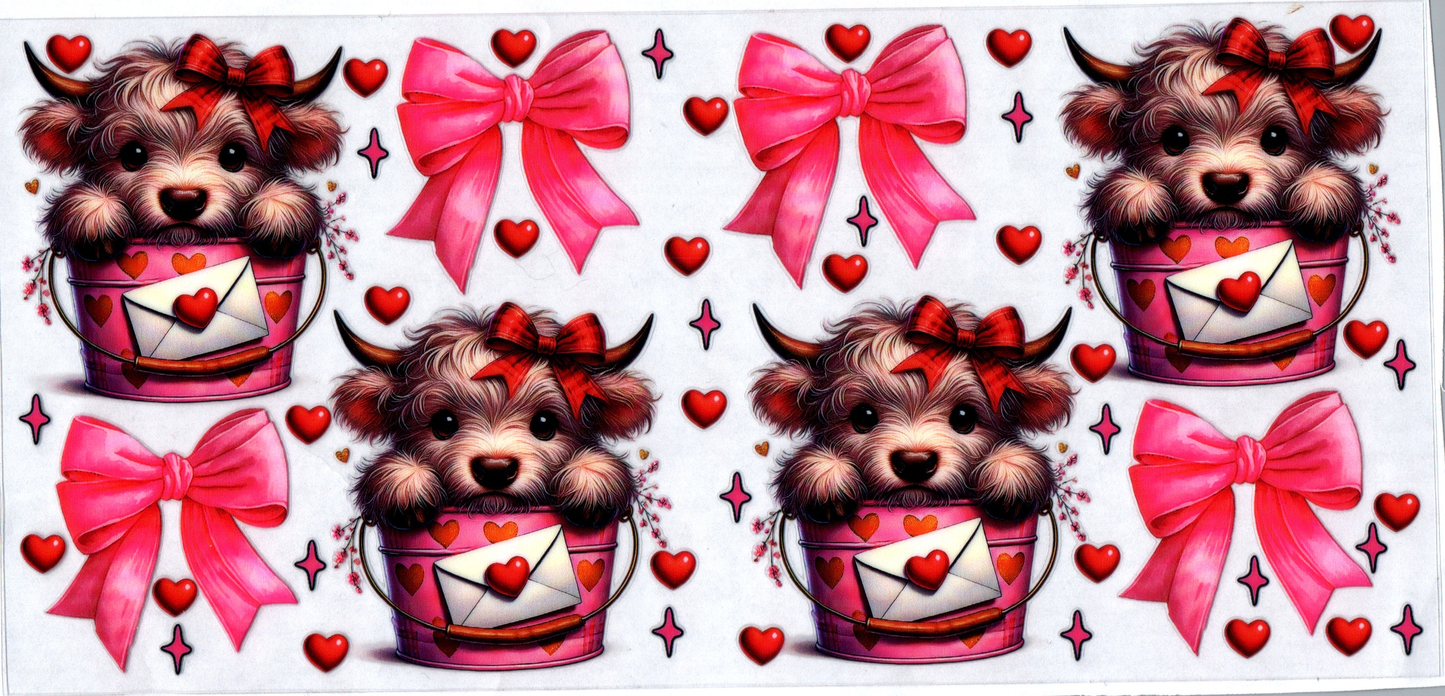 16 oz Pink & Red Valentines Bucket Cows 50
