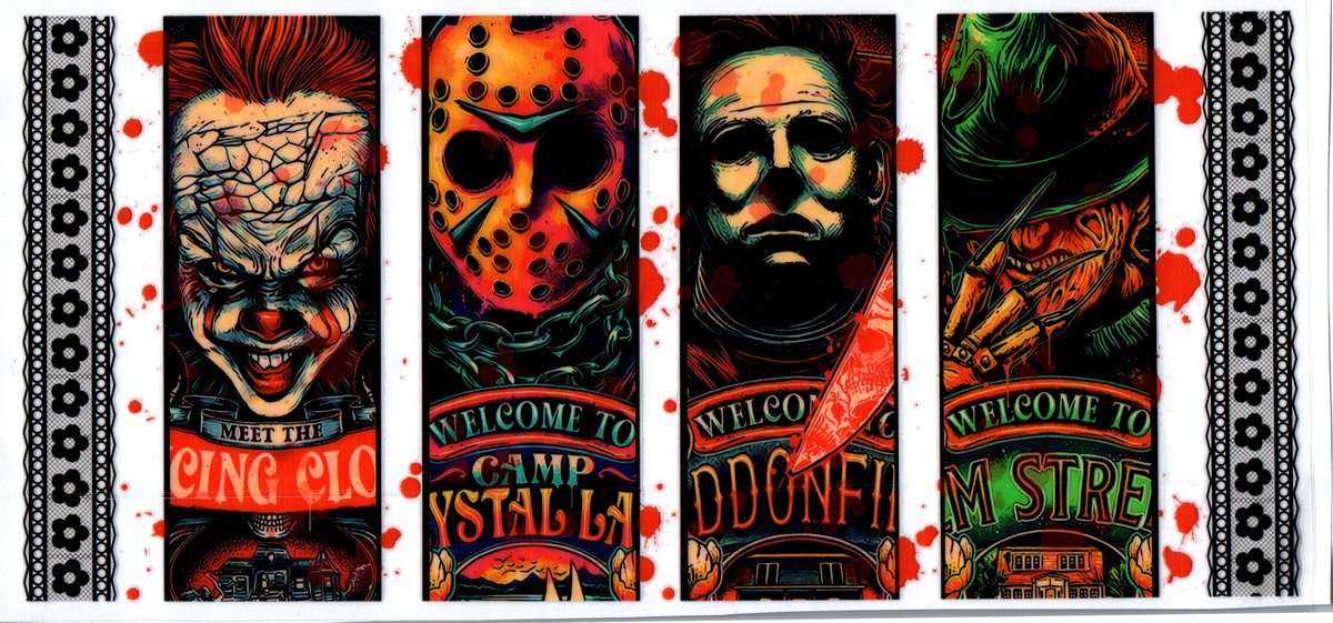 IT, Jason, Mike, Freddy with blood splash and black lace boards Horror 52