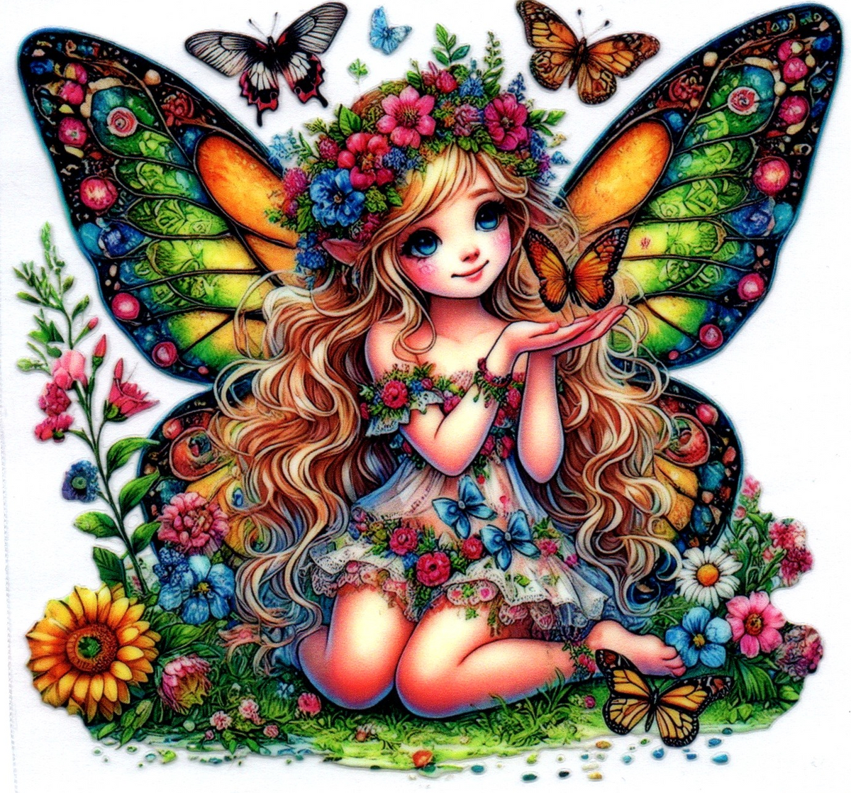 Fairy w/flowers and butterflies Single Decal 5