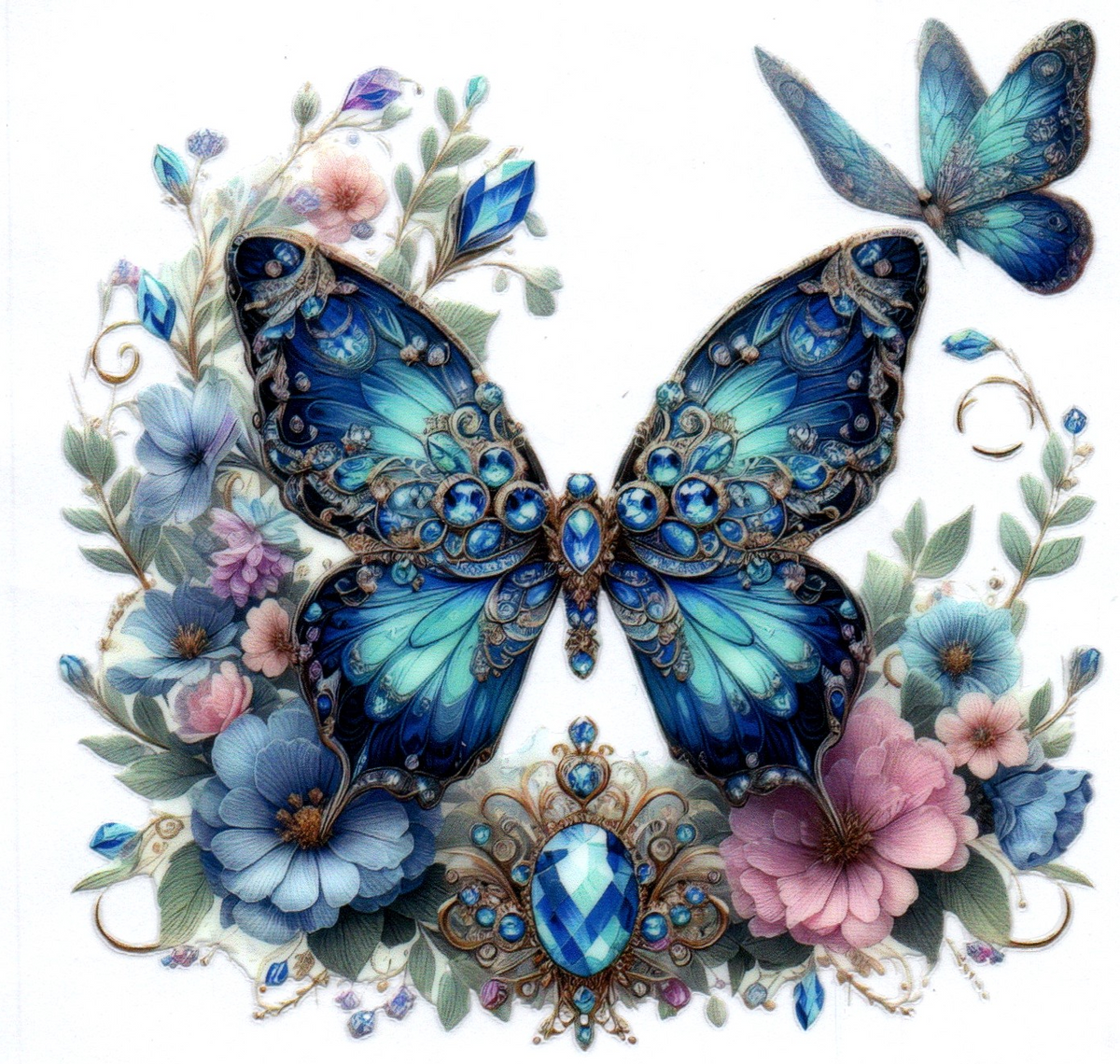 Blue Jeweled Butterfly 5 Single Decal